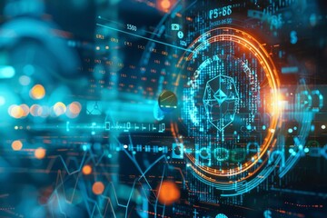 Fototapeta premium Financial forecast for the year 2024, highlighted with coins and digital displays
