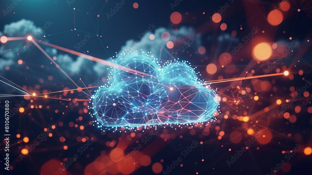 Poster futuristic network of cloud computing and blockchain technology - a vibrant 3d polygonal illustratio