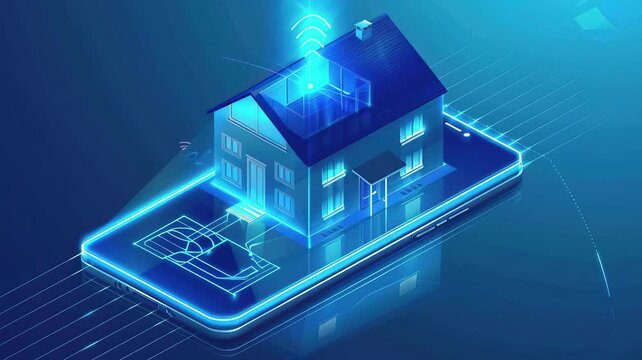 Illustration of smart home with Wi-Fi icon on it. Light blue technology background