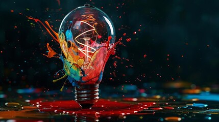 Light bulb representing ideas and creativity in a splash of paint