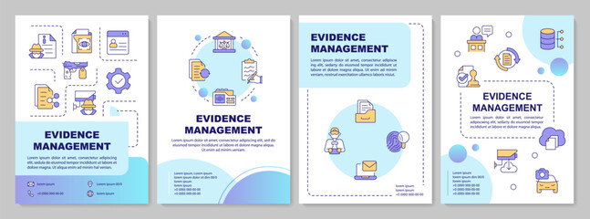 Obraz premium Evidence control blue gradient brochure template. Leaflet design with linear icons. Editable 4 vector layouts for presentation, annual reports. Arial-Bold, Myriad Pro-Regular fonts used