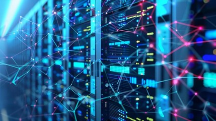Sophisticated data centers and network connectivity hubs shown through vibrant imagery