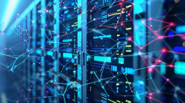 Sophisticated data centers and network connectivity hubs shown through vibrant imagery