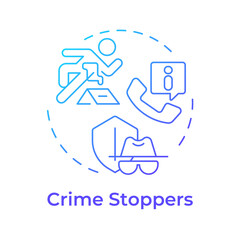 Crime stoppers blue gradient concept icon. Public safety organization. Incident prevention. Round shape line illustration. Abstract idea. Graphic design. Easy to use in infographic, presentation