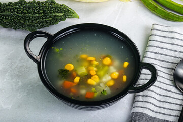 Soup with corn and broccoli