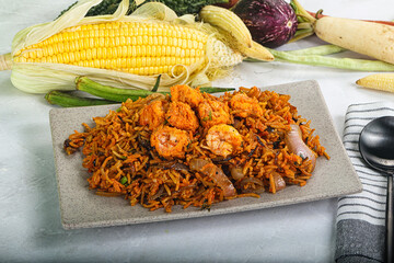 Indian cuisine - Biryani rice with prawn