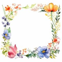 Obraz premium wildflower themed frame or border for photos and text. featuring a mix of colorful blooms and greenery. watercolor illustration, Botanical illustration for design, print or background.