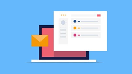 Incoming electronic message on email dashboard interface, communication technology video animation.