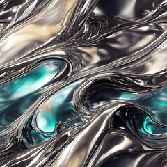Chrome silver fluid texture with light reflections. Futuristic background.