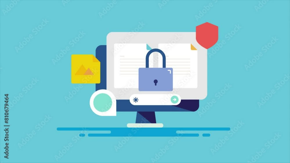 Poster online content personal and financial data protection, cyber security lock and shield password encry