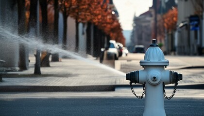 Fire hydrant spraying water on city street