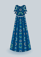 Vector illustration of Long frock maxi prom dress details for various occasions and events,lady fashion party frock silhouette of casual summer maxi dress