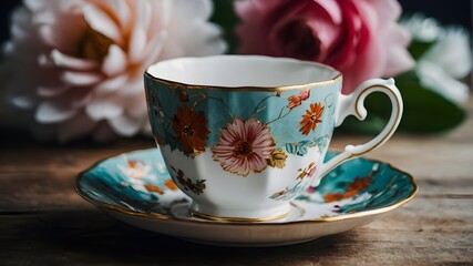 a floral-themed tea cup