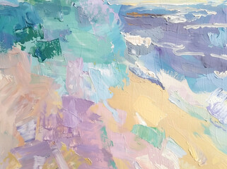 Abstract rough colorful blue complementary colors art painting texture background wallpaper, with oil or acrylic brushstroke waves, purple pallet knife paint on canvas of ocean beach