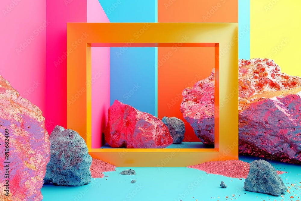 Poster a frame with rocks in front of it