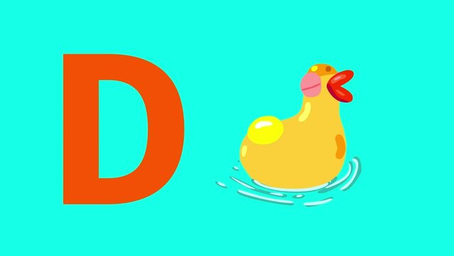 D letter color big like duck cartoon animation. A compatibile part of the alphabet serie. Educational bold style for children. Good for education movies, presentation, learning alphabet, etc...