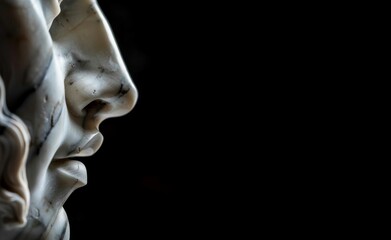 Artistic Close-Up of a Sculpted Marble Face with Shadows. Generative ai
