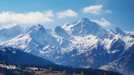 mountain range with snow-capped peaks, 