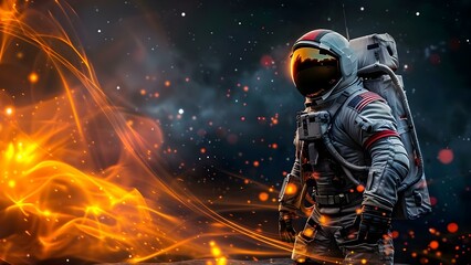 Cosmic Scene: Vibrant Astronaut on the Moon in Futuristic Space Suit. Concept Space Photography, Astronaut Theme, Futuristic Fashion, Lunar Background, Vibrant Cosmetics