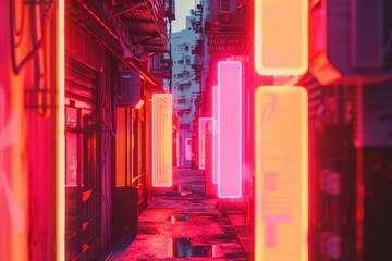 Obraz premium neon-lit city street with a neon sign above the street