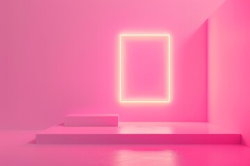 Obraz premium pink room with neon lights and a white box