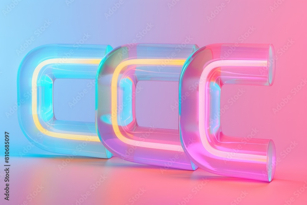 Poster the three letters cc are in neon colors and are in a curved shape