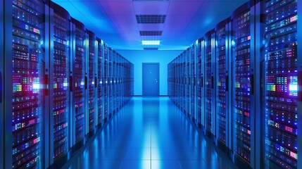 Fototapeta premium Hightech server room with network diagnostics