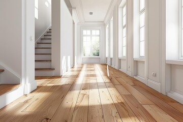 Obraz premium Pristine wooden flooring in a welllit residential setting