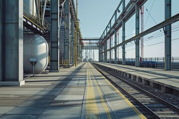 Obraz premium A train station with a yellow line on the ground