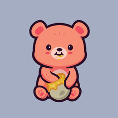 Vector Cartoon Illustration of Cute Bear and Honey
