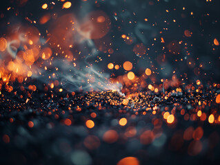 Intense Glowing Sparks and Particles Abstract. A mesmerizing display of intense orange sparks and particles, beautifully captured in a dark, atmospheric setting.