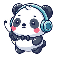 Cute panda listening to music with headphone vector cartoon illustration