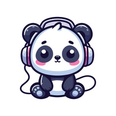 Naklejka premium Cute panda listening to music with headphone vector cartoon illustration