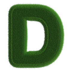 Grass Font Green Uppercase 3d Render .  Letter D