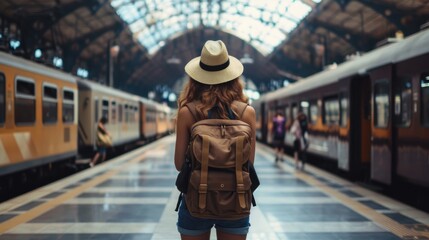 Female Traveler Waiting at Train Station Platform