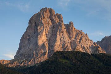 The northern side of Sasso Lungo at sunset from the Val Gardena area