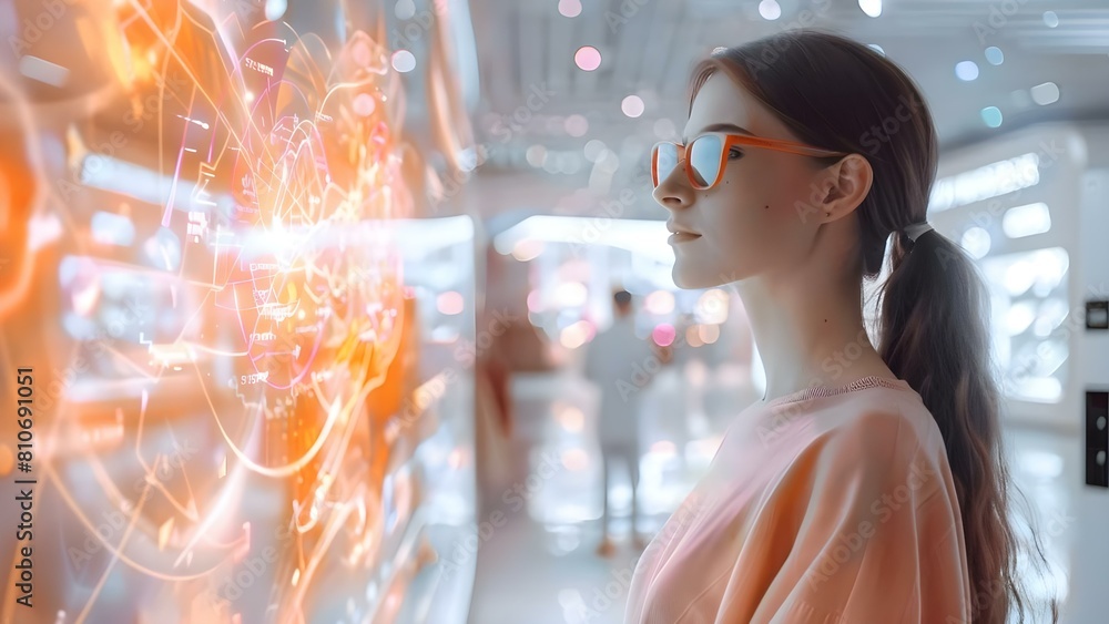 Poster e-commerce websites with holographic displays for enhanced online shopping experience. concept e-com