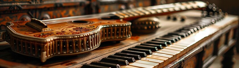 Indian Classical Set Depict a sitar, tabla, and harmonium, reflecting the melodious and rhythmic complexity of Indian classical music