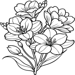 Freesia Flower Coloring Page. Flowers outline for coloring book. Freesia Elysium line art
