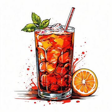 recommend clip art: refreshing cola in a glass cup . Clipart PNG image . Transparent background . Cartoon vector style . Generative AI