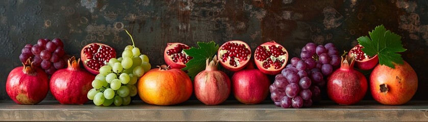 South African Set Show grapes, pomegranates, and marula, representing the unique and rich fruit variety of South Africa