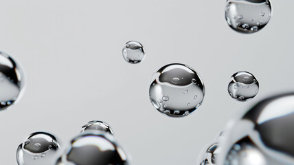 The image is a close-up of a cluster of water droplets on a solid surface