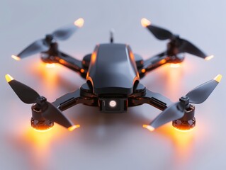 A small drone with orange lights on it. - Powered by Adobe