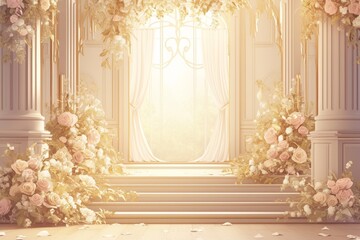 The stage for the bride and groom at the wedding ceremony