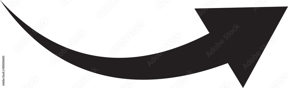 Poster curved arrow right direction icon. isolated transparent. black curved graph with arrow png file type