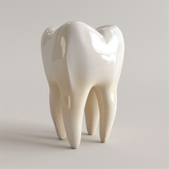a clean, 3D model of a tooth on a solid white background, straight-on view. The tooth is pristine with smooth surfaces and natural color variations. 