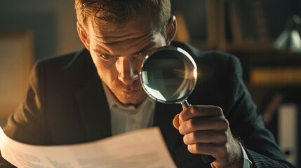 Detective Searching with Magnifying Glass.