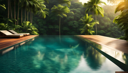 large swimming pool in tropical resort