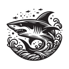 Shark , Shark silhouette , shark black and white ,Shark vector