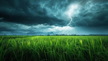 A stormy night with lightning and rain by AI generated image